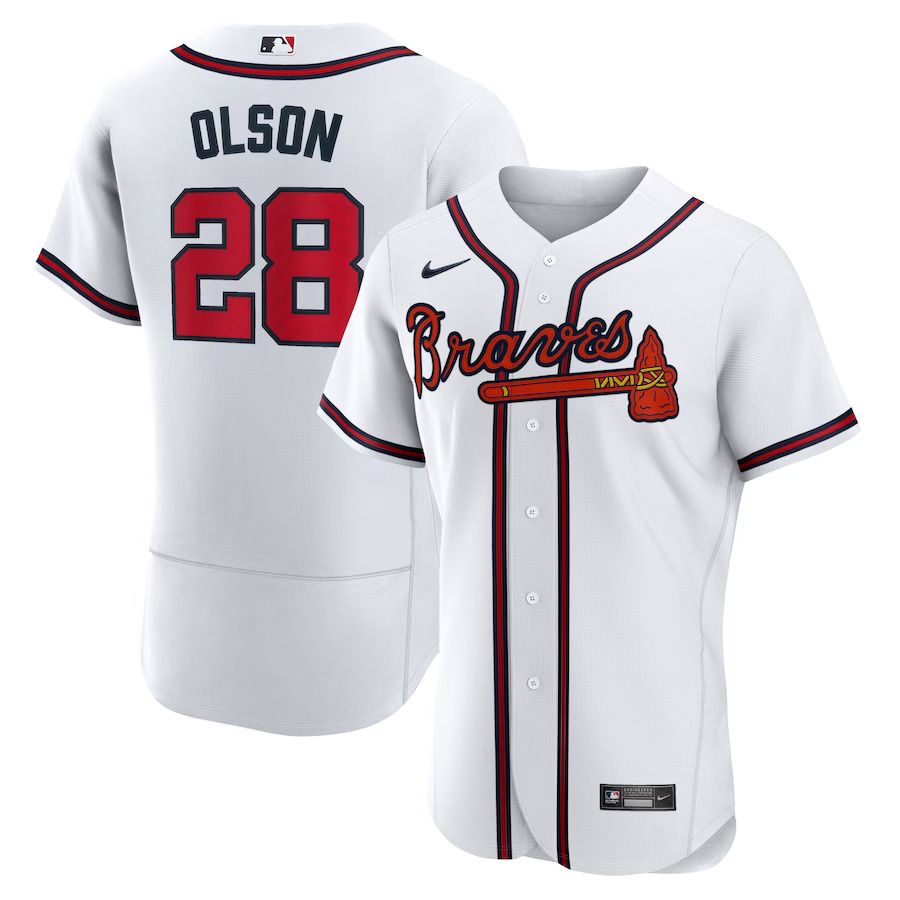 Men Atlanta Braves #28 Matt Olson Nike White Home Authentic Player MLB Jersey
